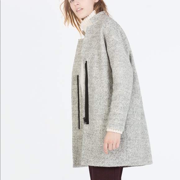 SOLD Zara Zipped Boucle Coat Gray - Picture 5 of 8